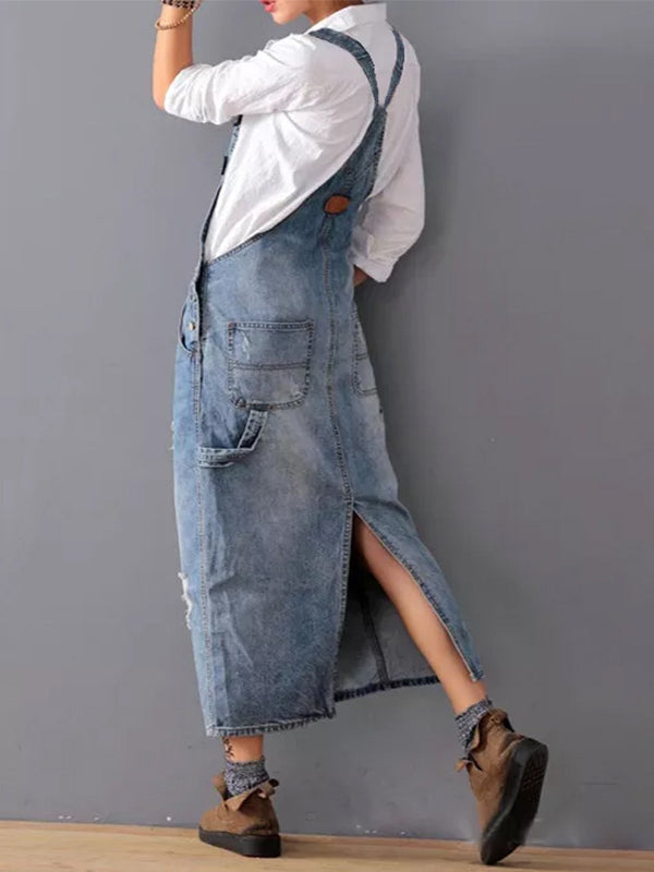 SVEA | Abgenutztes Jeanskleid mit Schlitz hinten