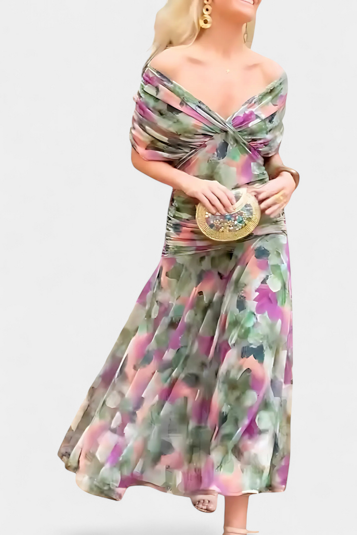Magda - Long Floral Dress with V-Neck