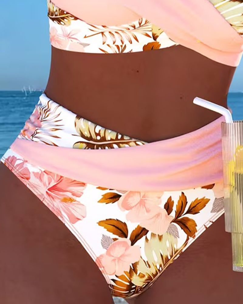 Bikini with Contrasting Floral Pattern and Slit