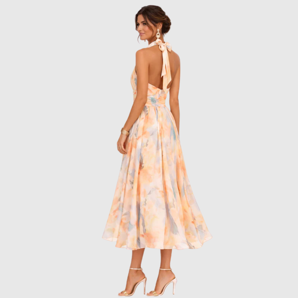 Aurora – Halter Neck Watercolour Maxi Dress