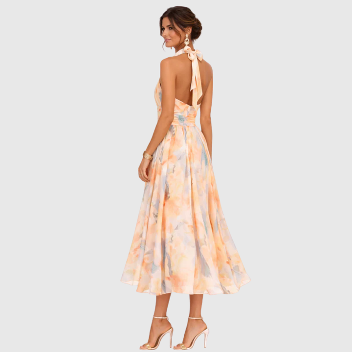 Aurora – Halter Neck Watercolour Maxi Dress