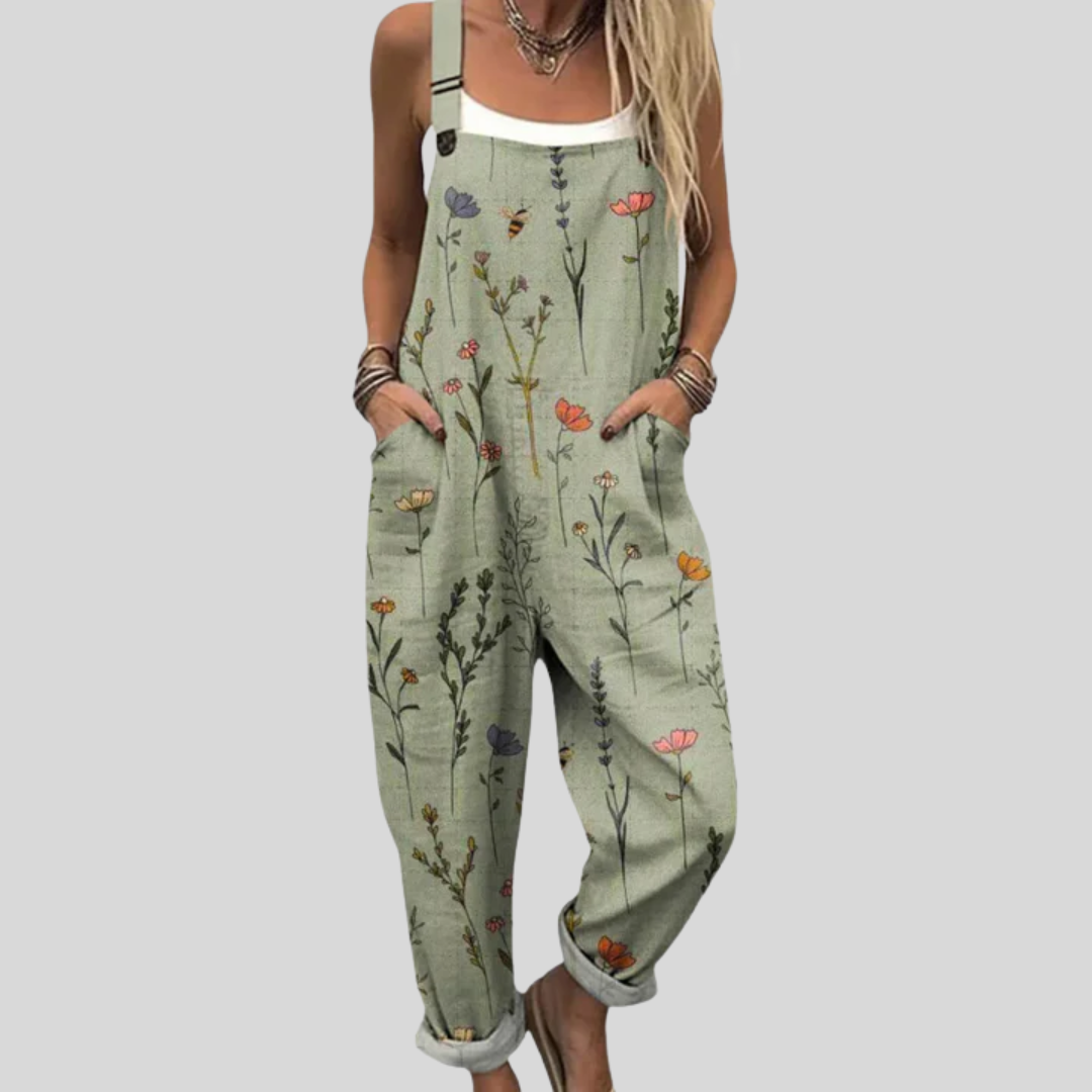 Salbeigrüne Latzhose mit Blumenmix