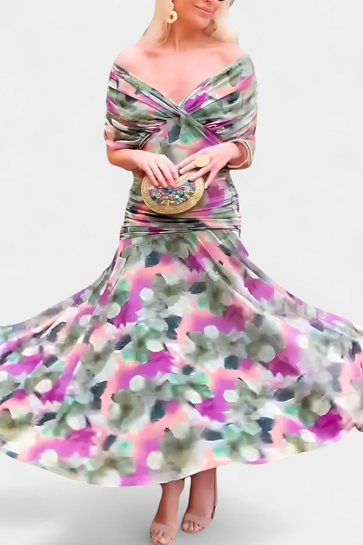 Magda - Long Floral Dress with V-Neck