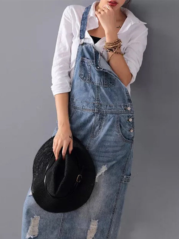 SVEA | Abgenutztes Jeanskleid mit Schlitz hinten