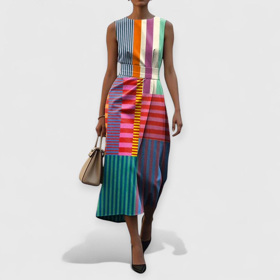 Tiffany – Multicoloured Striped Sleeveless Dress