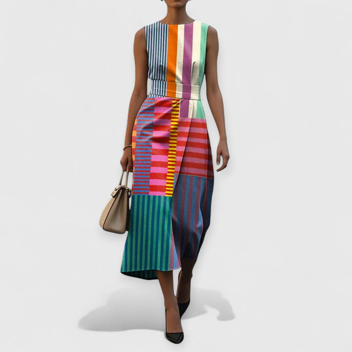 Tiffany – Multicoloured Striped Sleeveless Dress
