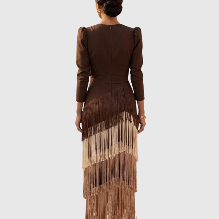 Sophia – Fringed Detail V-Neck Dress
