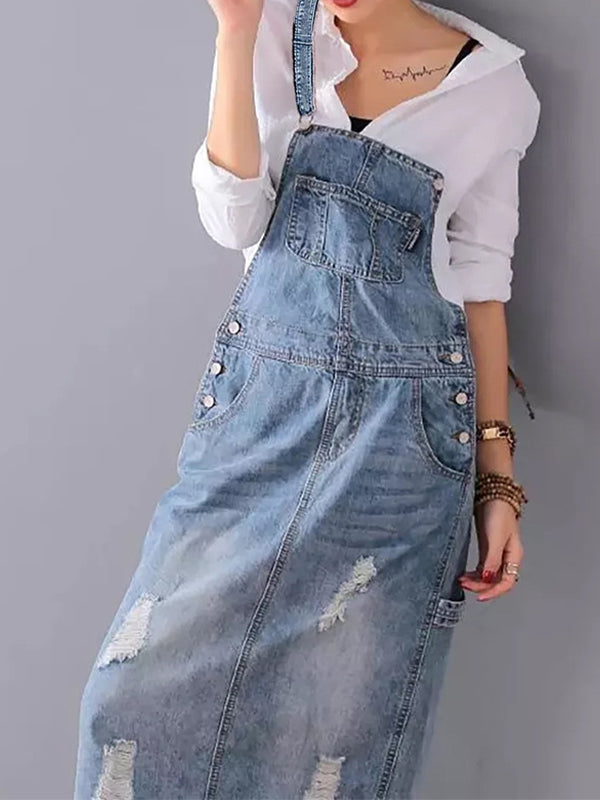 SVEA | Abgenutztes Jeanskleid mit Schlitz hinten