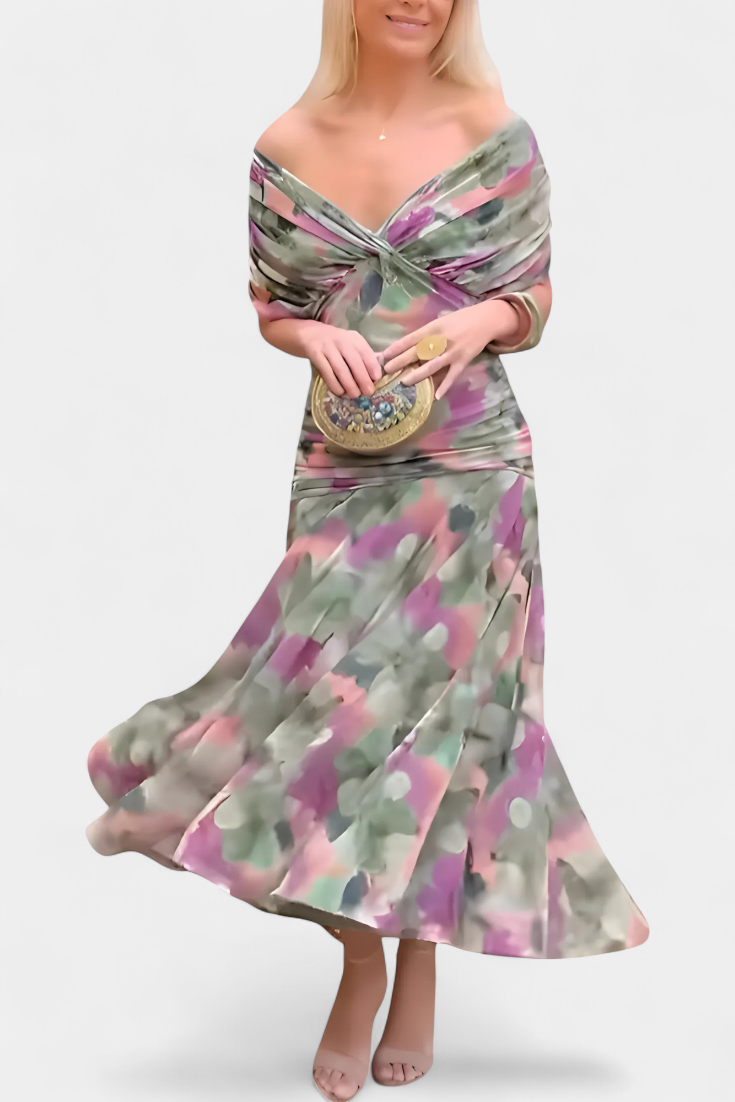 Magda - Long Floral Dress with V-Neck