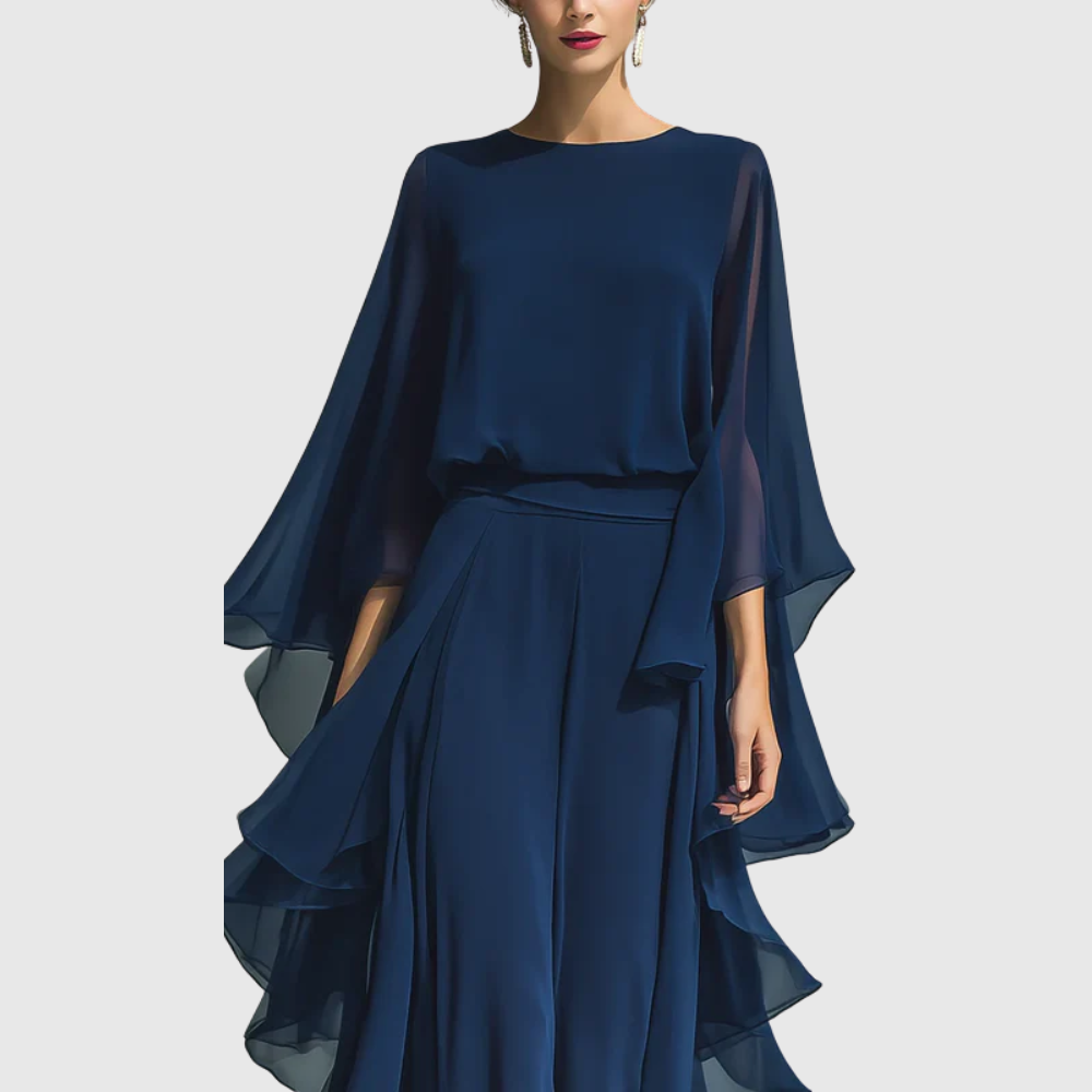 Lora – Elegant Chiffon Ruffle Two-Piece Set
