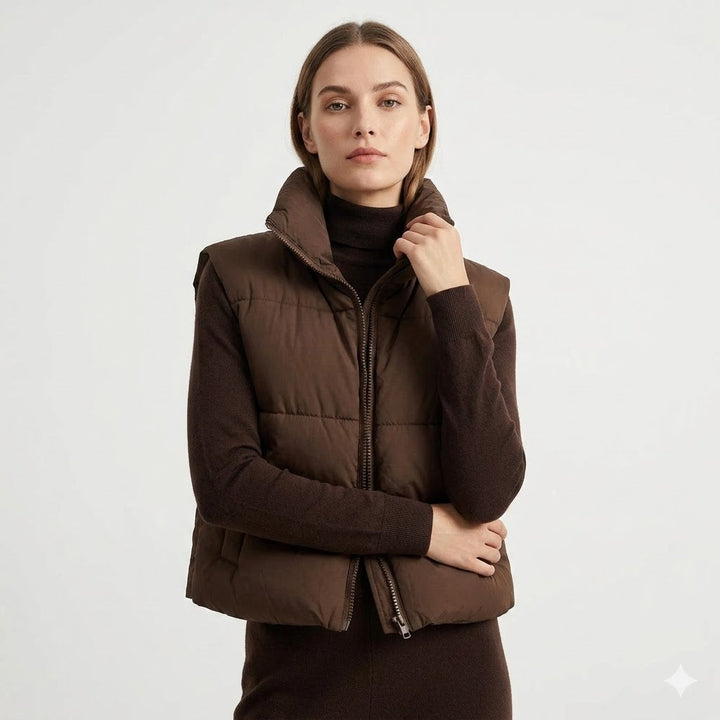 Jane | Elena Rossi Cropped Puffer Vest with Elegant Collar