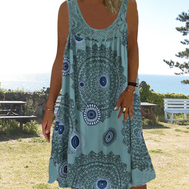 SVEA | Sommerliches Ärmelloses Kleid mit Print und Spitzendetails für Damen