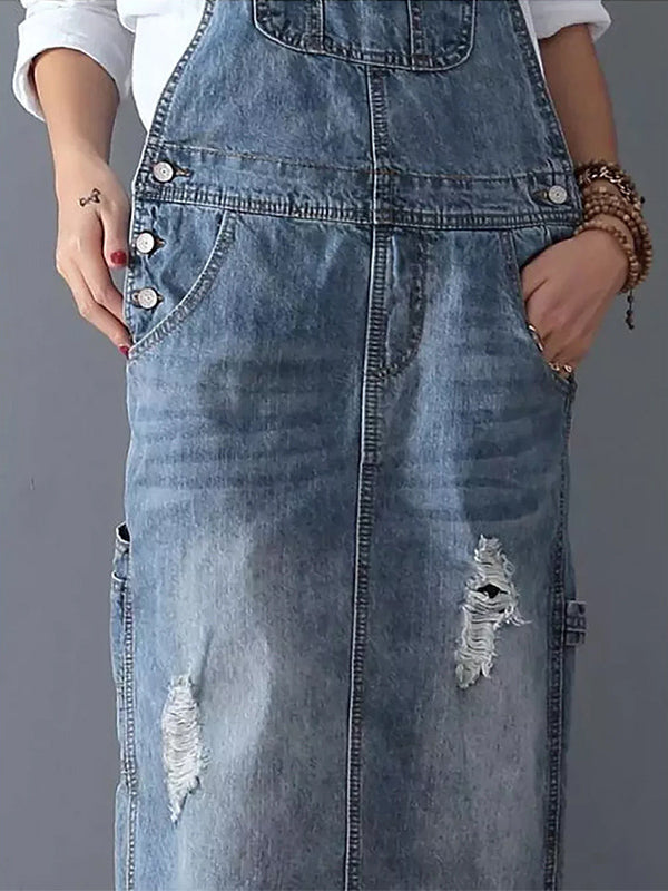 SVEA | Abgenutztes Jeanskleid mit Schlitz hinten