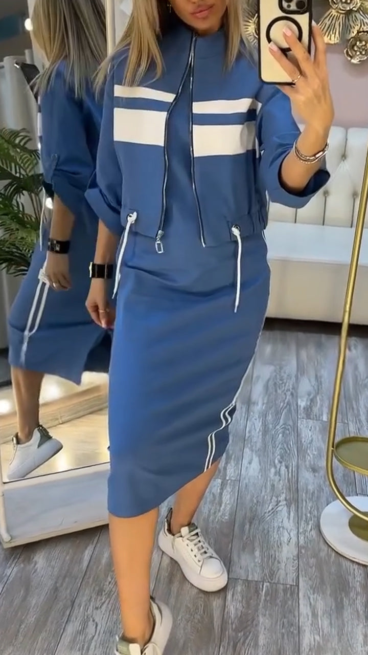 SVEA | Lässiges und Stilvolles Set mit Rundhalsausschnitt-Kleid und Jacke für Damen