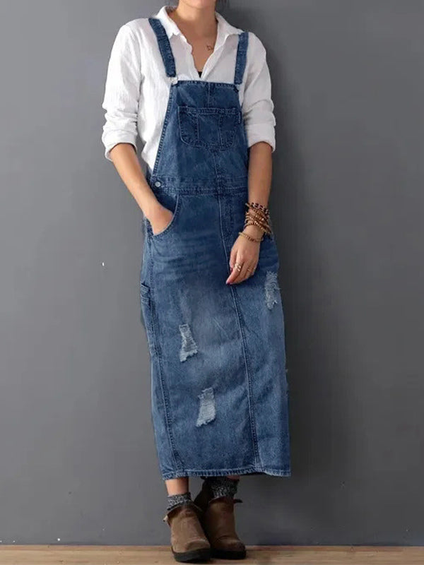 SVEA | Abgenutztes Jeanskleid mit Schlitz hinten