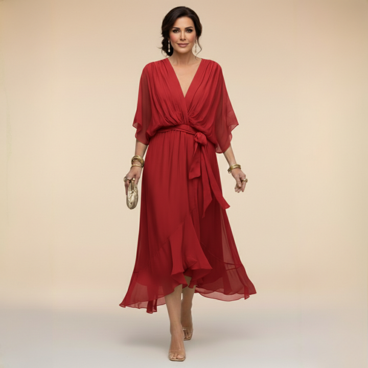 SVEA | Fließendes Midikleid mit V-Ausschnitt