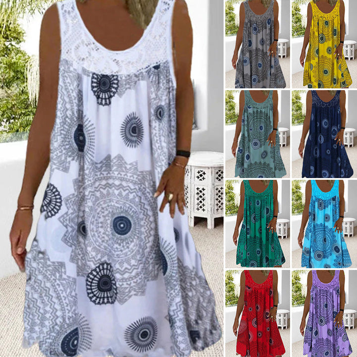 SVEA | Sommerliches Ärmelloses Kleid mit Print und Spitzendetails für Damen