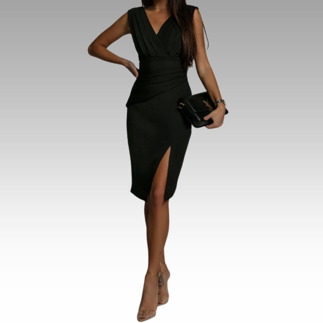 SVEA | Elegantes Figurbetontes Kleid mit V-Ausschnitt und Schlitz