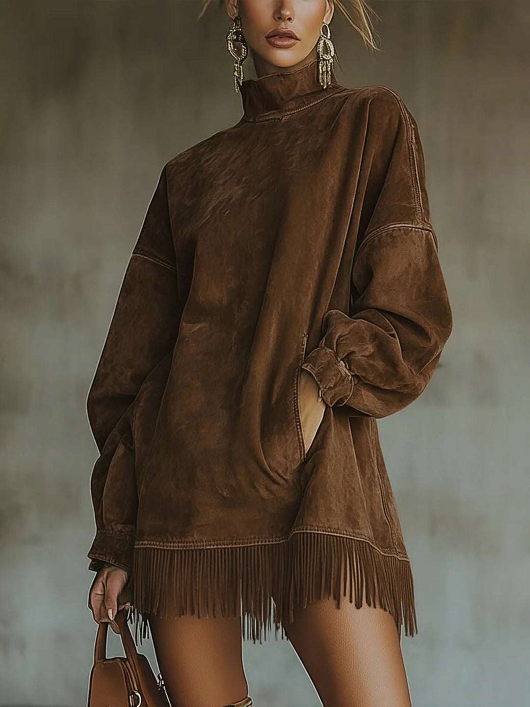 SVEA | Langärmeliges Minikleid mit Fransen