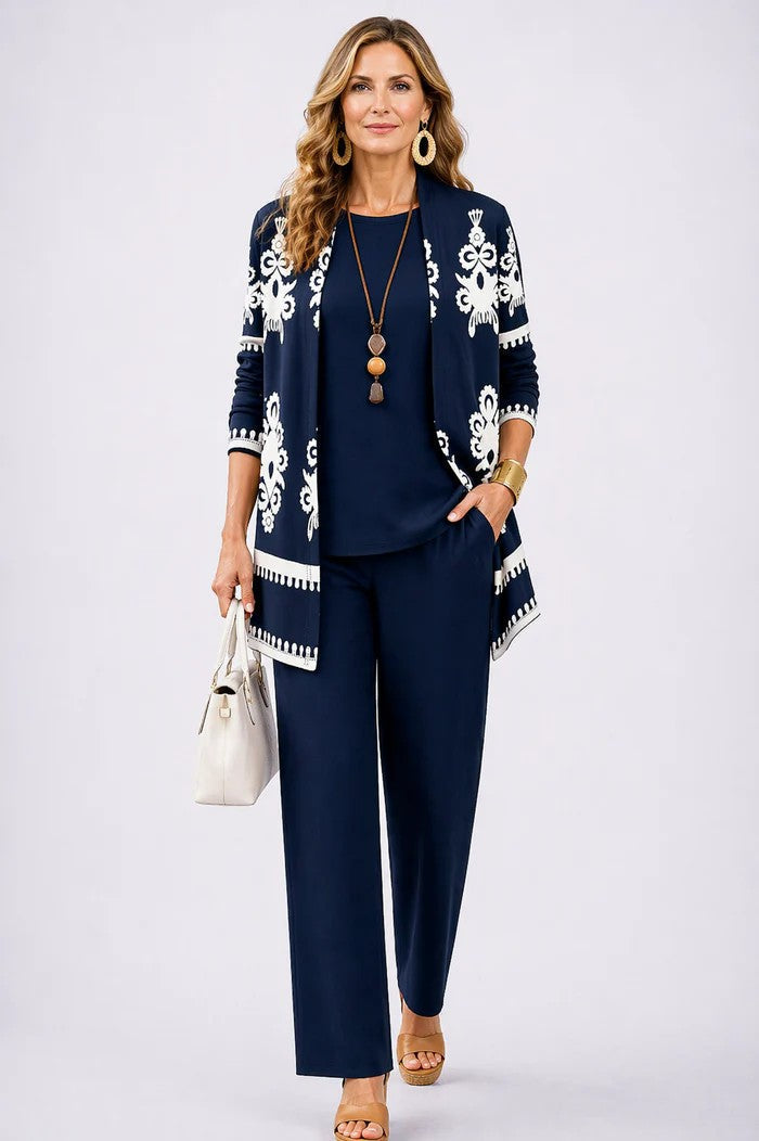Matching Cardigan, Top and Trouser Set for Everyday Wear