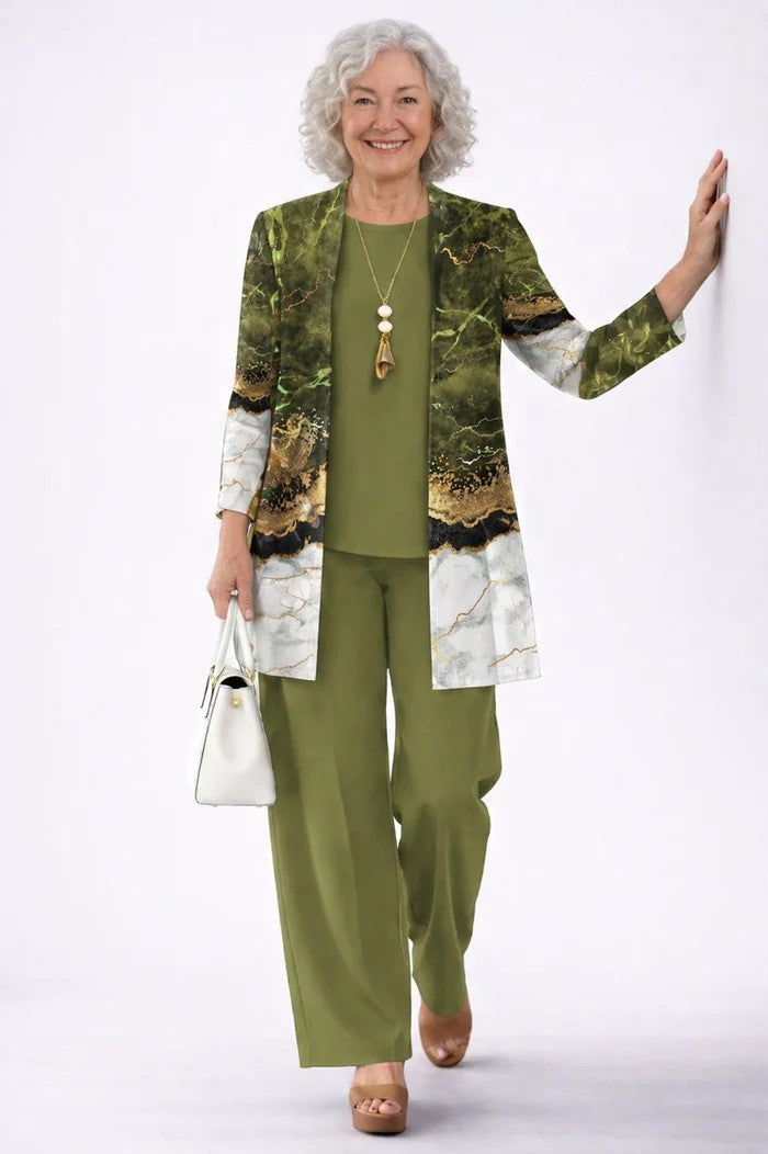 Matching Cardigan, Top and Trouser Set for Everyday Wear