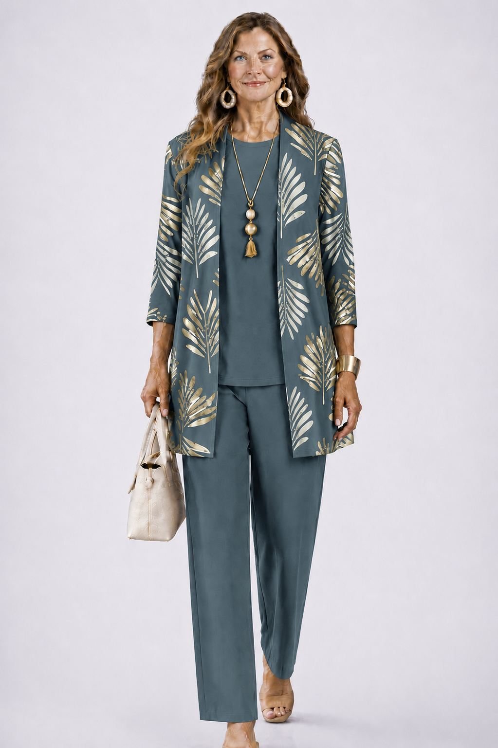 Matching Cardigan, Top and Trouser Set for Everyday Wear