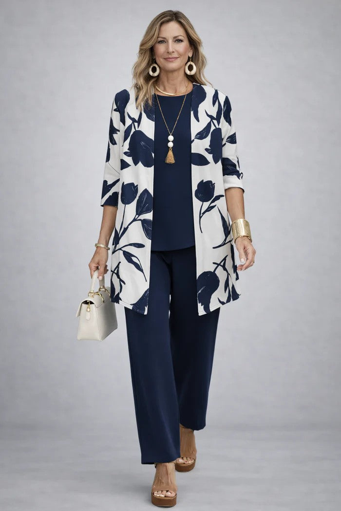 Matching Cardigan, Top and Trouser Set for Everyday Wear