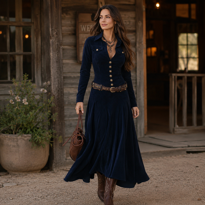 SVEA | Elegantes Maxikleid mit luxuriöser Wildlederoptik, inklusive Gürtel