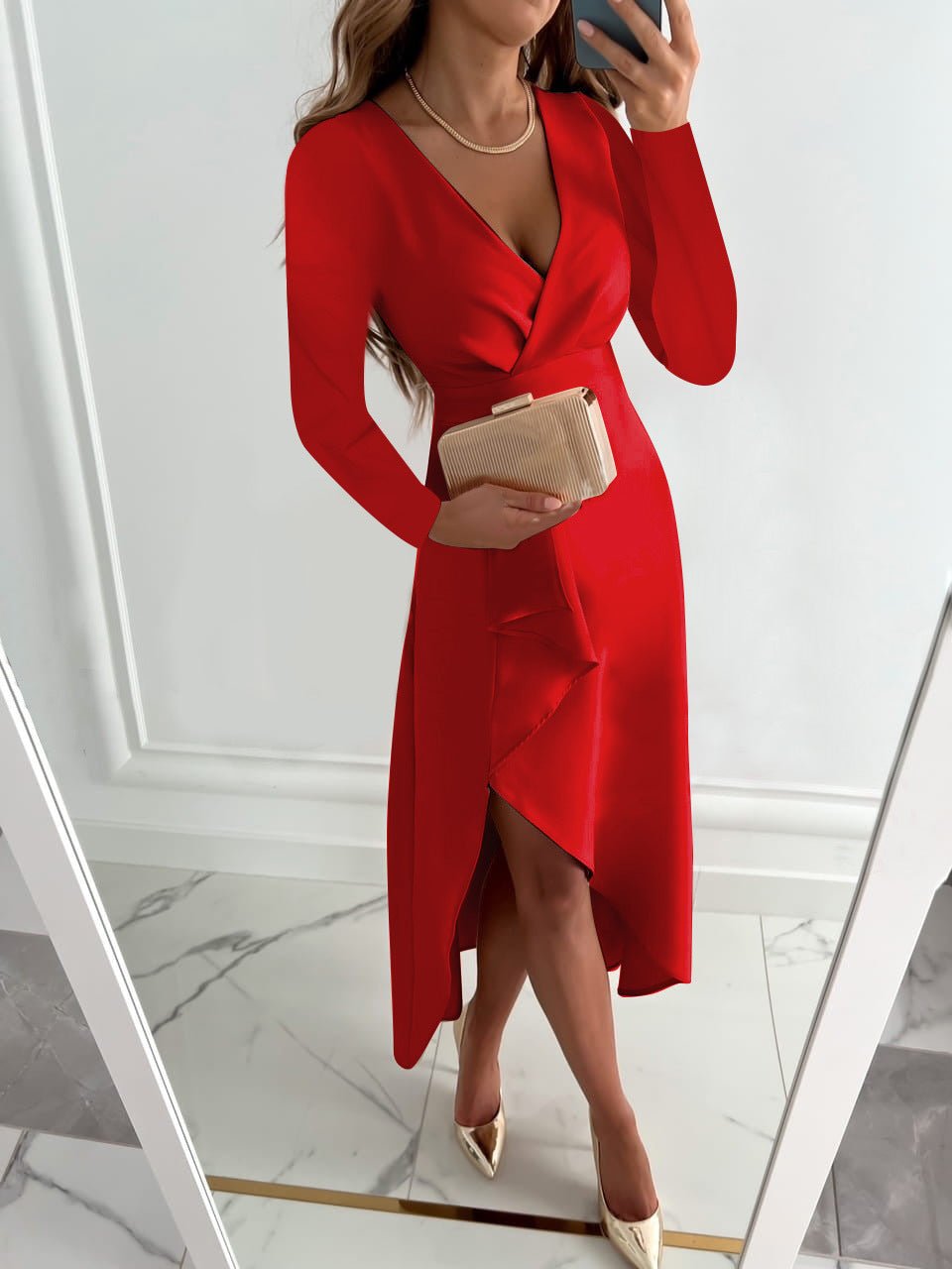 SVEA | Elegantes Midikleid mit V-Ausschnitt und Schlitzdesign