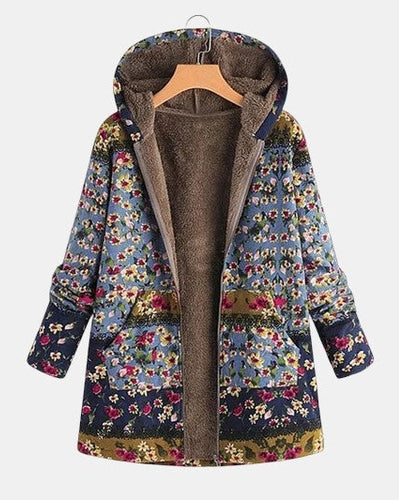 Elena – Boho-Sherpa-Kapuzenpullover mit Blumenmuster
