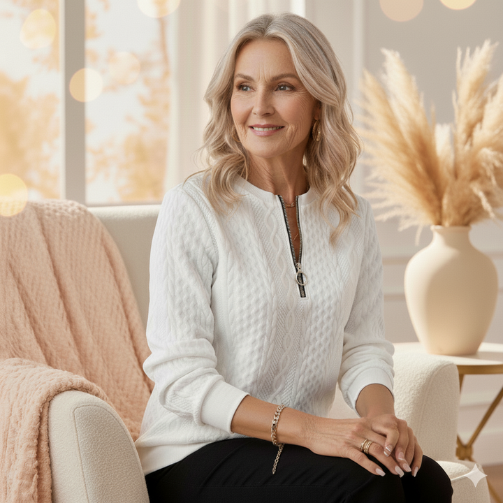 Jane | Cable-Knit Sweater with Zip
