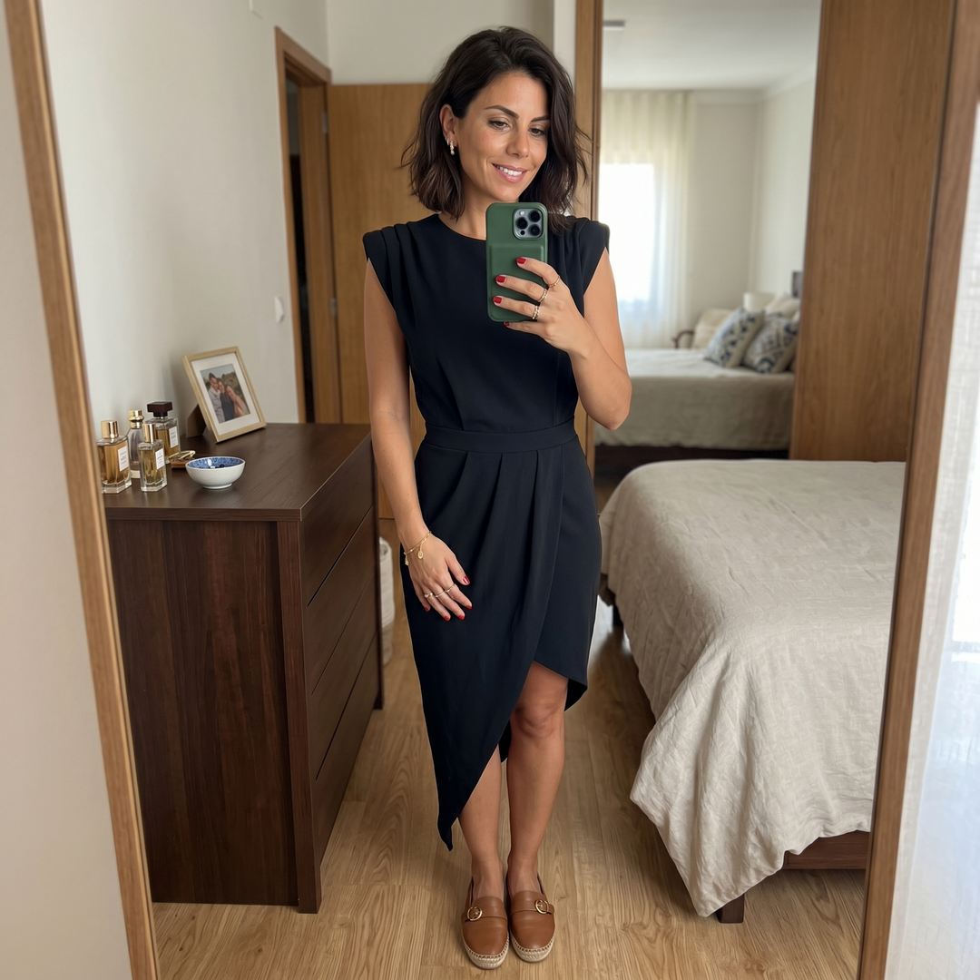 Maja - Asymmetrical Dress with Structured Shoulders
