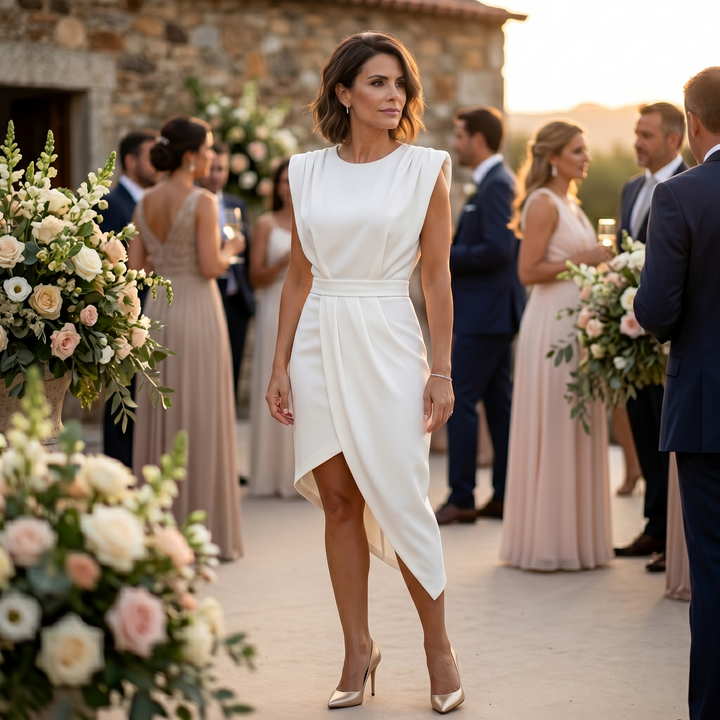 Maja - Asymmetrical Dress with Structured Shoulders