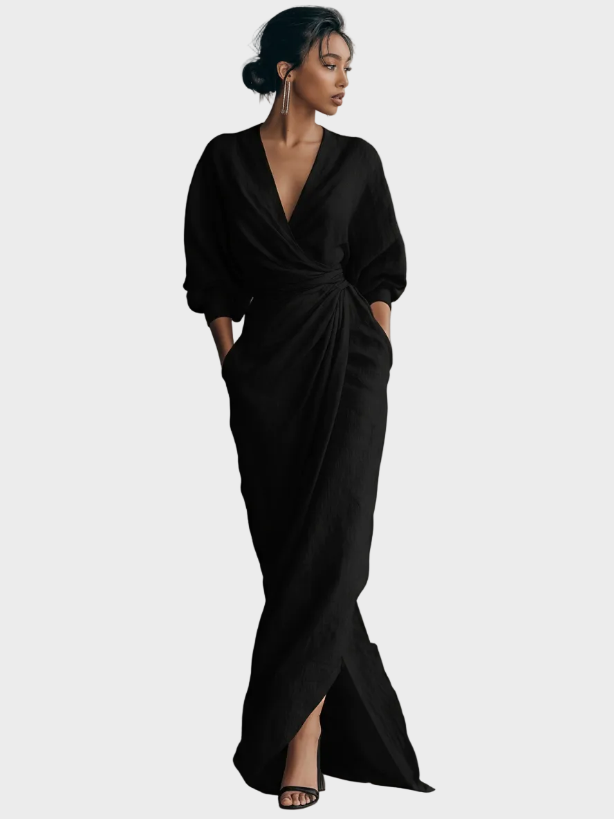 Maxi Linen Dress with V-Neck
