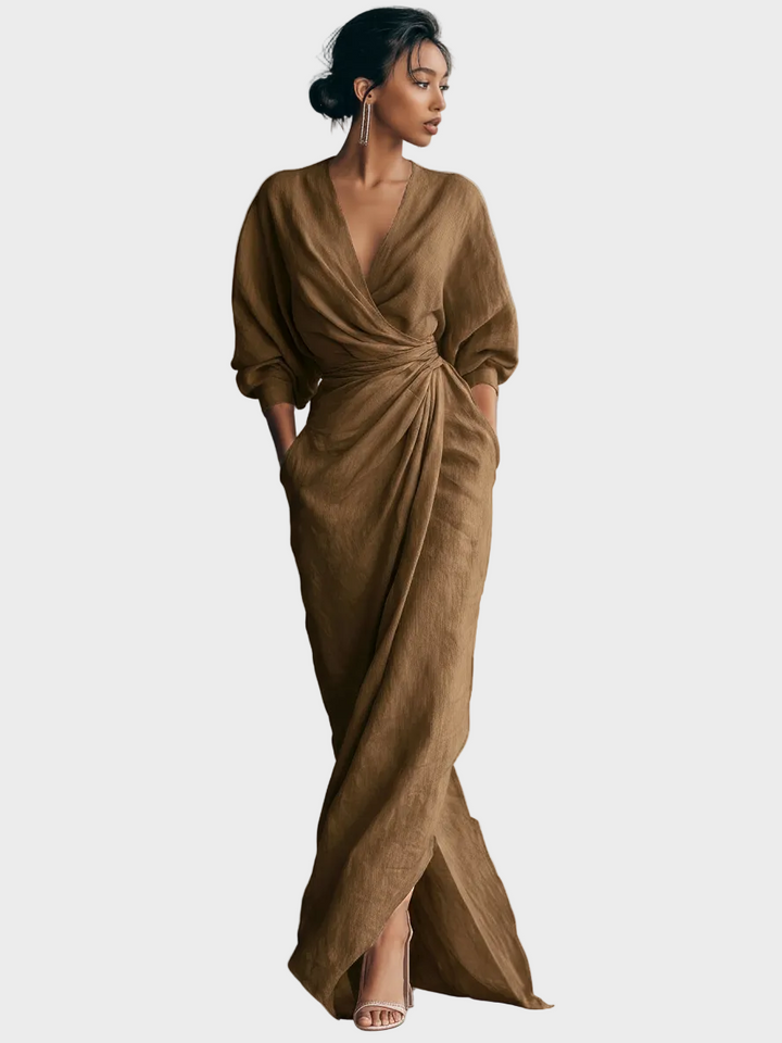 Maxi Linen Dress with V-Neck