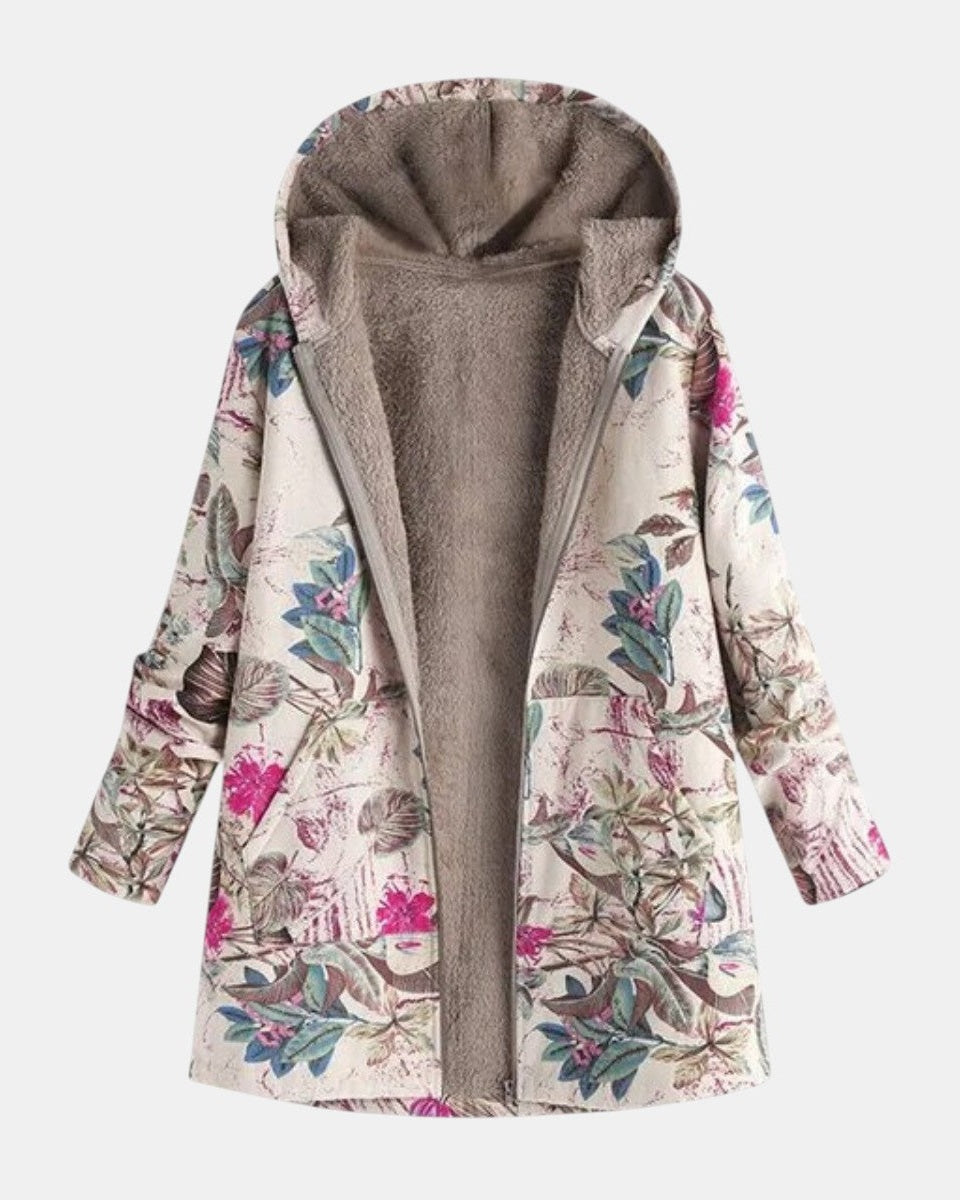 Ivy – Pastellfarbene Fleecejacke mit botanischem Muster