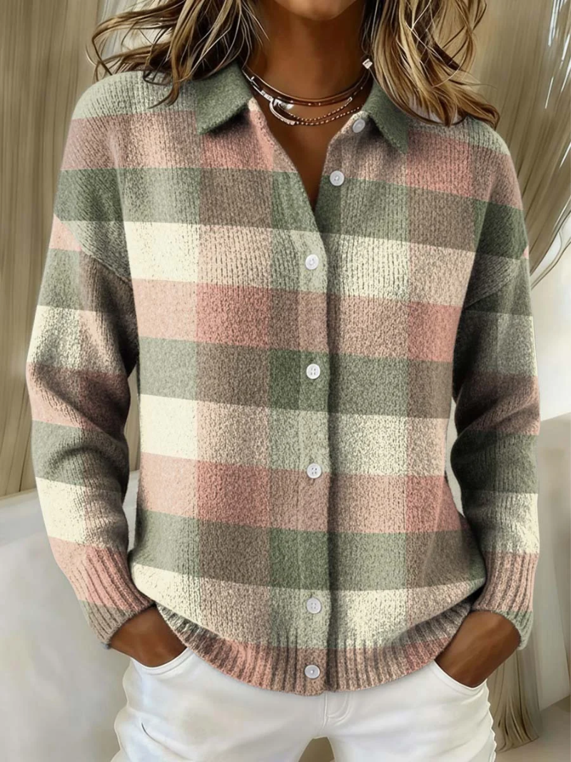 Grace | Pastellkarierte Strickjacke