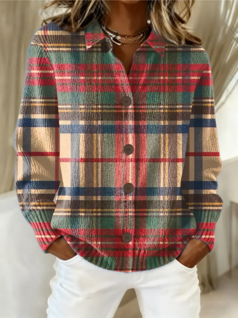 Gloria | Mehrfarbige karierte Strickjacke mit Knöpfen