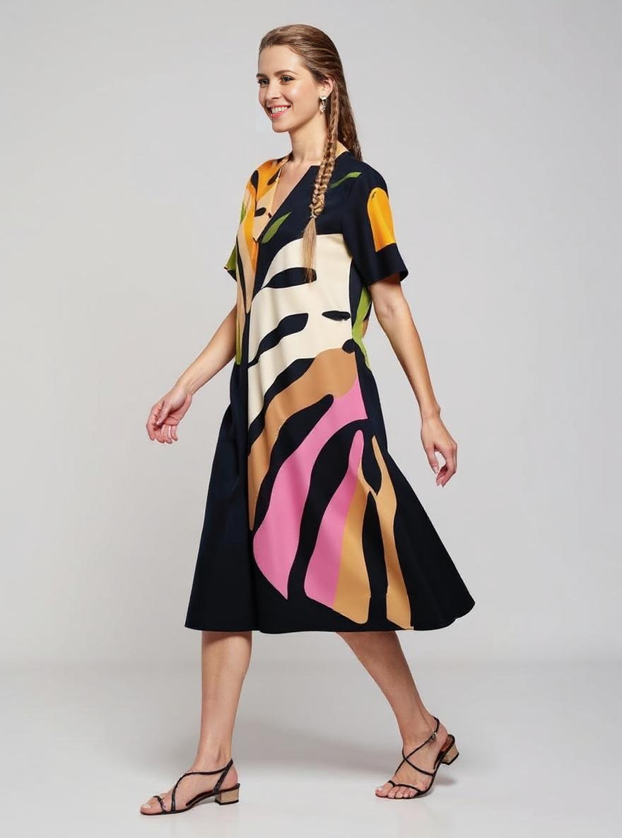 SVEA | Lockeres Kleid mit farbenfrohem Blattmuster