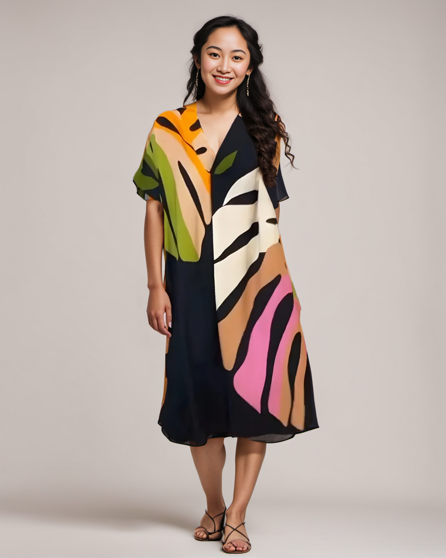 SVEA | Lockeres Kleid mit farbenfrohem Blattmuster