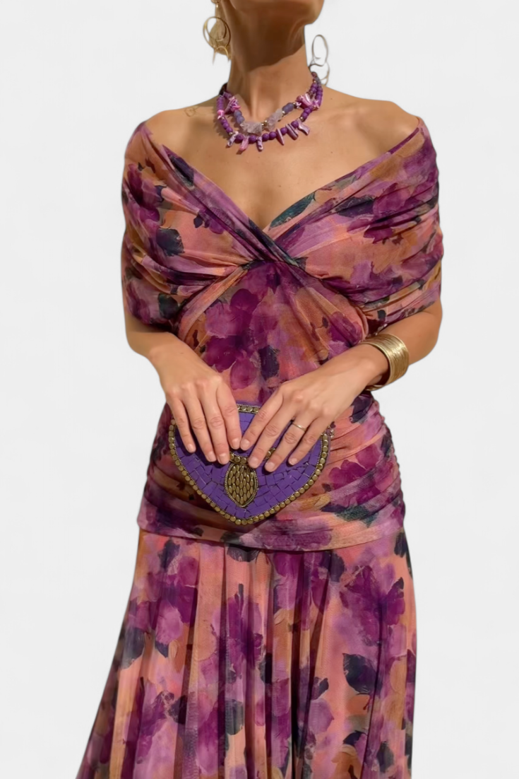 Magda - Long Floral Dress with V-Neck