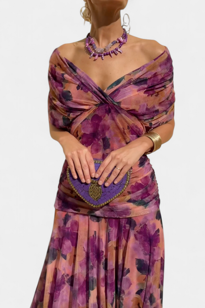 Magda - Long Floral Dress with V-Neck