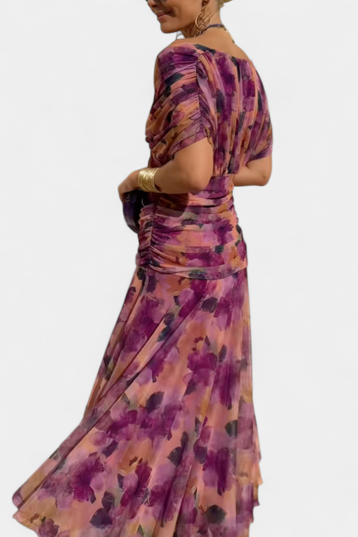 Magda - Long Floral Dress with V-Neck
