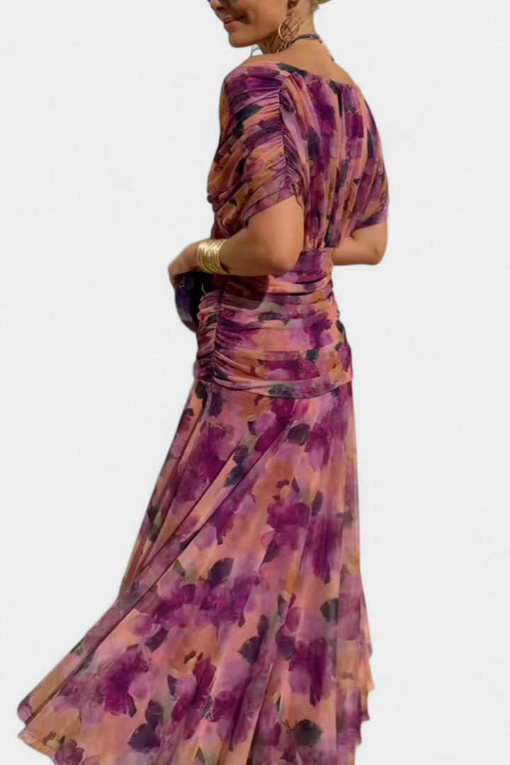 Magda - Long Floral Dress with V-Neck