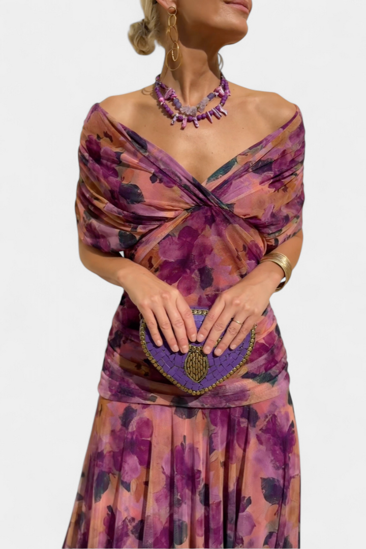 Magda - Long Floral Dress with V-Neck