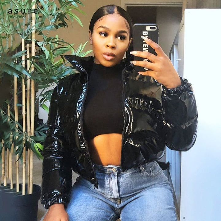 Jane | Valentina Russo Cropped Puffer Jacket with Glossy Finish