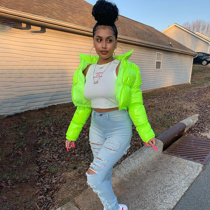 Jane | Valentina Russo Cropped Puffer Jacket with Glossy Finish