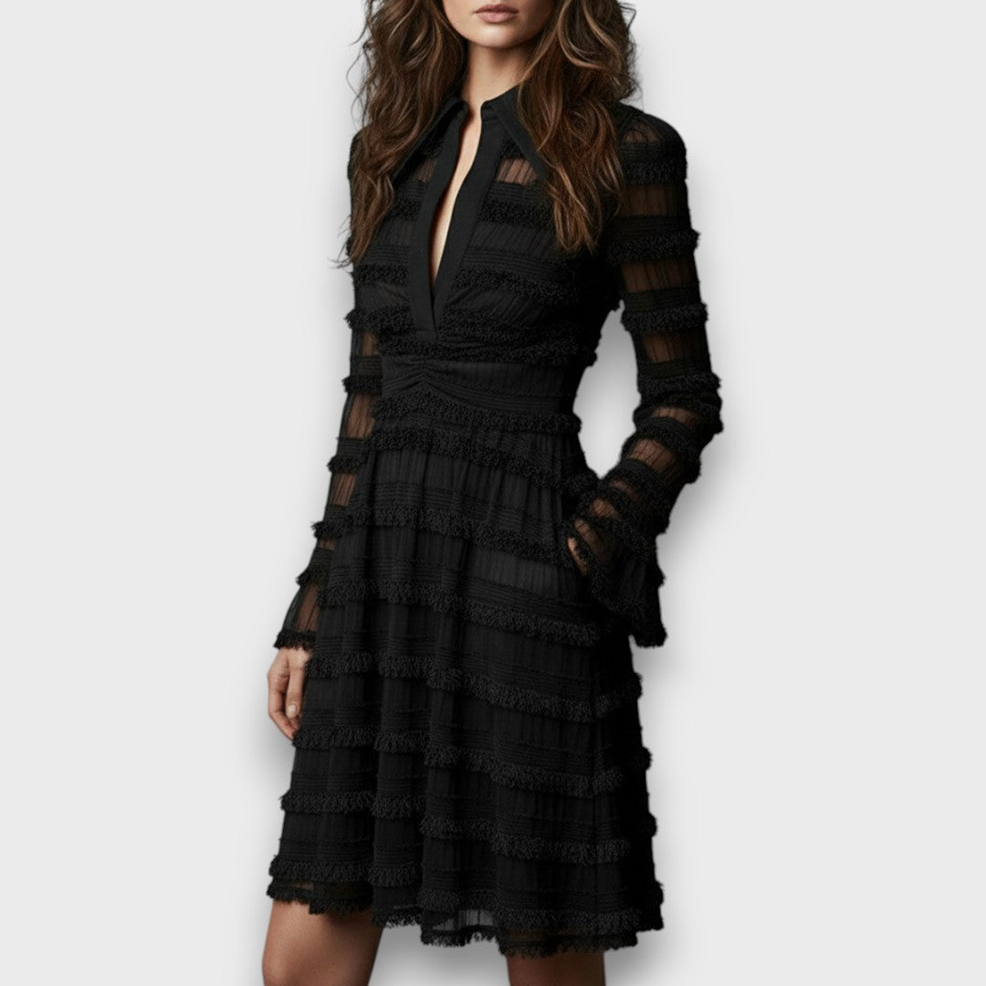 Paulina – Sheer Midi Dress with Fringes