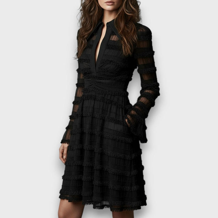 Paulina – Sheer Midi Dress with Fringes