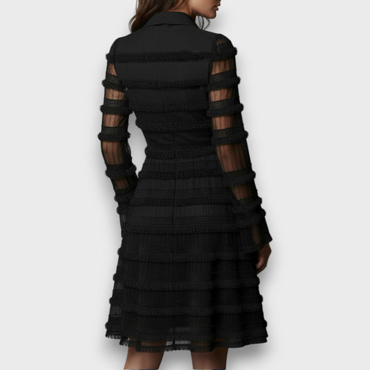 Paulina – Sheer Midi Dress with Fringes